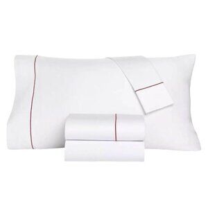 Charter Club Damask Embroidered Hem 3 Piece Twin Sheet Set Red Currant